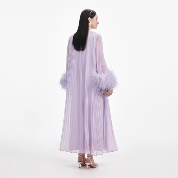 Self-Portrait Lilac Chiffon Feather Midi Dress - Picture 3 of 6